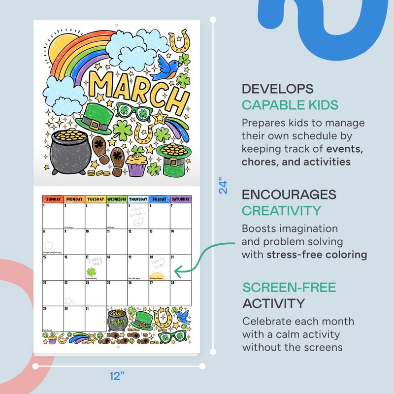 Tiny Expressions - Kids Coloring Calendar 2026-12 Month Color Your Own Wall Calendar for Children, Boys & Girls with Fun Planning Boxes for Daily, Weekly, and Monthly Tasks - Image 2