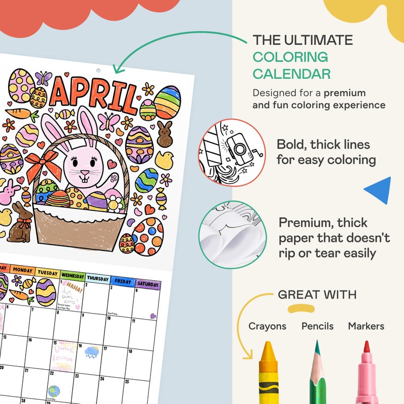 Tiny Expressions - Kids Coloring Calendar 2026-12 Month Color Your Own Wall Calendar for Children, Boys & Girls with Fun Planning Boxes for Daily, Weekly, and Monthly Tasks - Image 4
