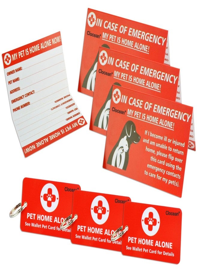 Clocean My Pets, Dogs & Cats are Home Alone Alert Key Tag Keychain Emergency Contact Wallet Card Folded - 2 Writable Back Sides (PET Emergency Wallet Card & Tag) - Image 1