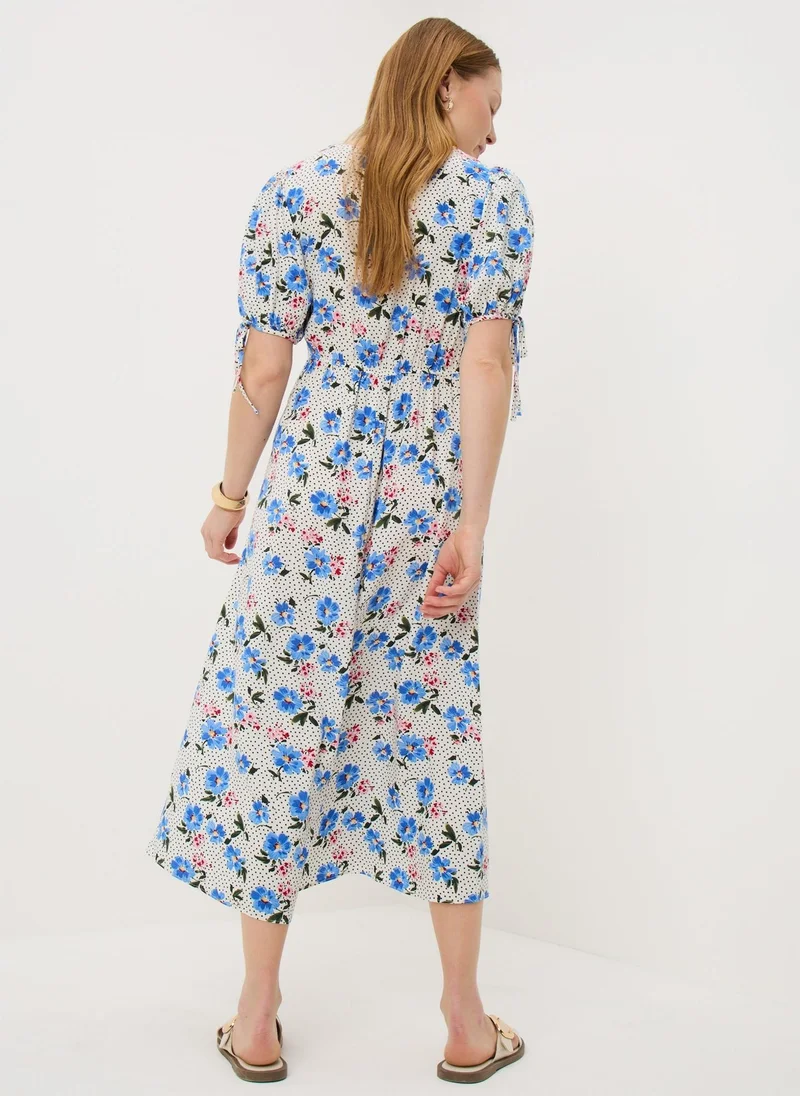 ماتلان Blue Large Floral Midi Tea Dress