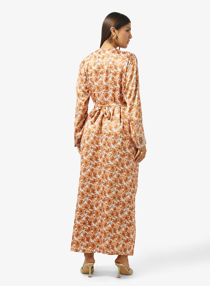 hayas closet Floral Embroidery & Stonework And Belt Jalabiya - Image 2