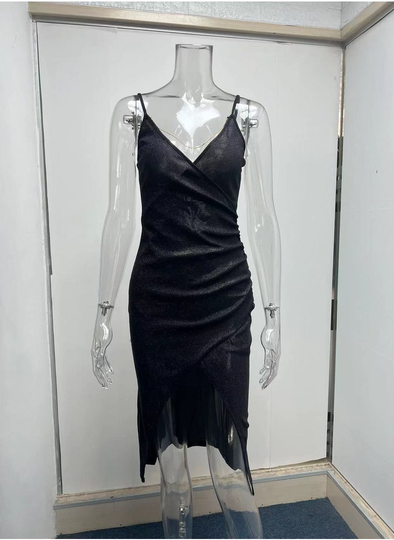 Loquat New Fashion High Slit Deep V-neck Suspender Dress  - Image 3