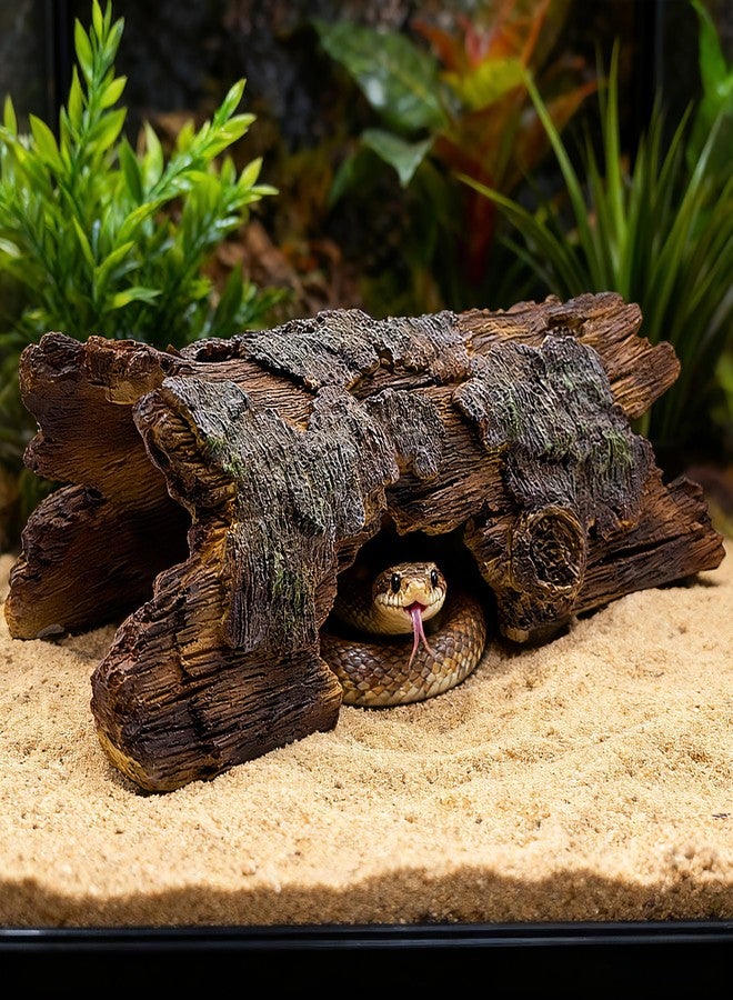Teaeeno Lizard Snake or Reptile Hide, Large Hollow Log Snake Hideout for Ball Python Bearded Dragon and Gecko Eco-Friendly Resin Tank Accessory with Basking Platform & Multi-Functional Décor (Brown) - Image 1