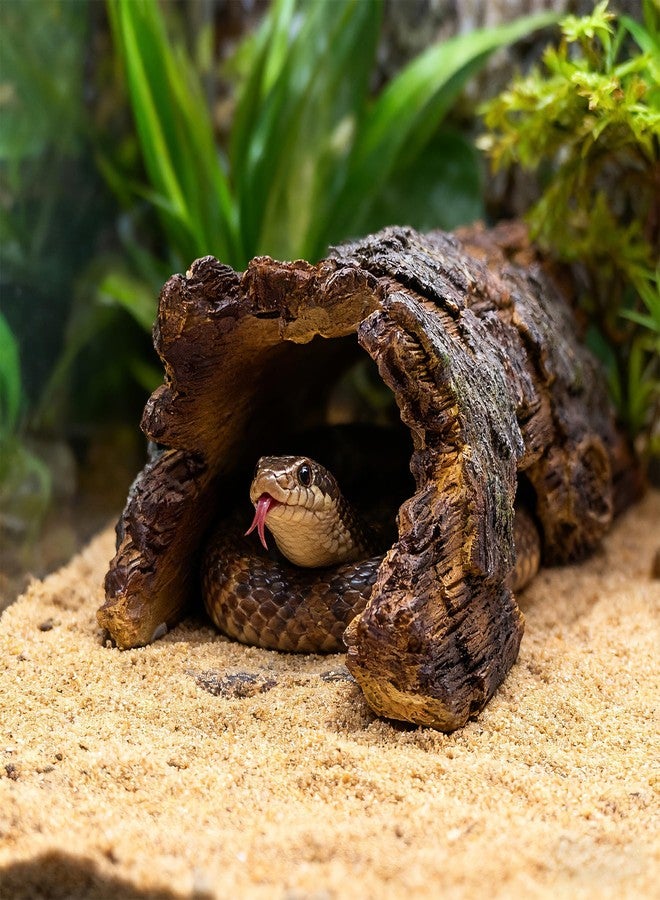Teaeeno Lizard Snake or Reptile Hide, Large Hollow Log Snake Hideout for Ball Python Bearded Dragon and Gecko Eco-Friendly Resin Tank Accessory with Basking Platform & Multi-Functional Décor (Brown) - Image 4