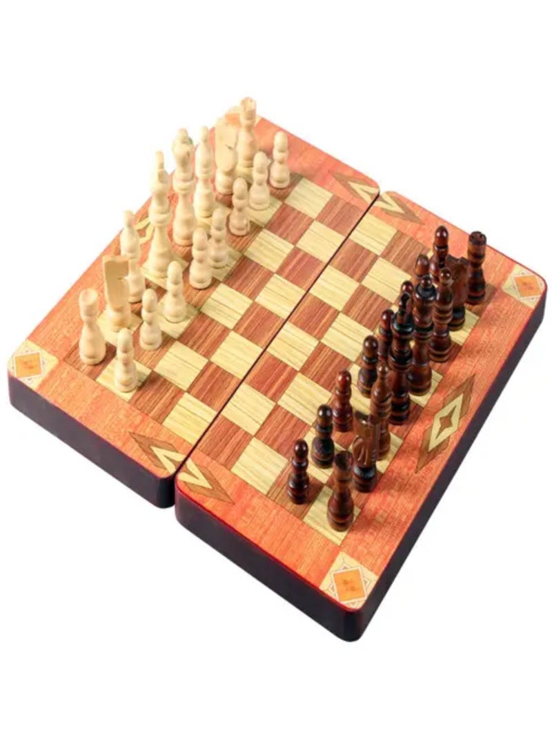 فيتاشيلي 3 في 1 لعبة الطاولة الخشبية القابلة للطي لعبة الداما مجموعة الشطرنج 15 بوصة - Image 1