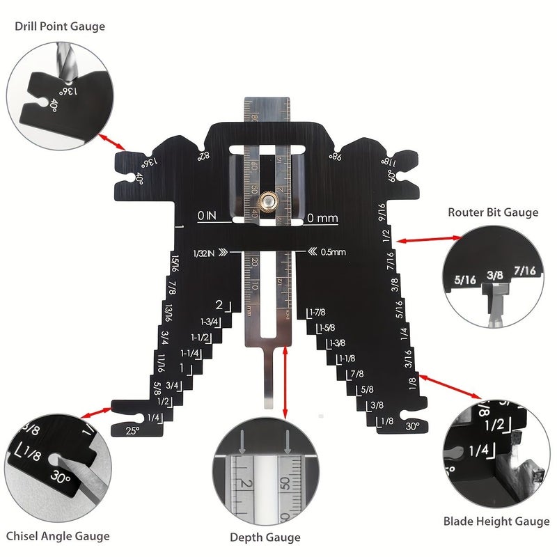 Black 5 in 1 Universal Measuring Gauge Woodworking Ruler for Table Saw - Image 4