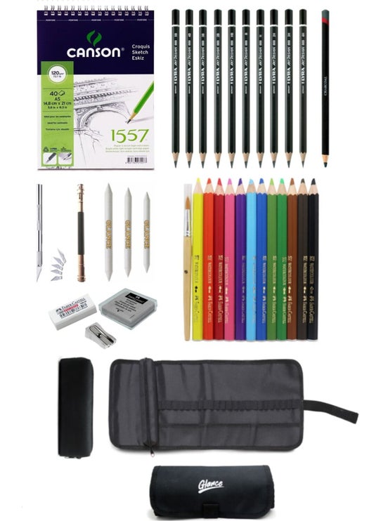 Canson A5 120 gr 40 Sheets Sketchbook Faber-Castell Grip Crayons Drawing Sketch Set with Bag