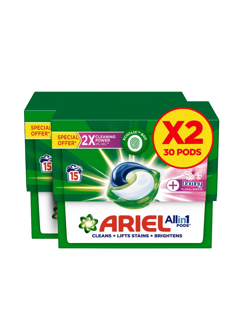Ariel Floral Breeze All-In-1 Laundry Detergent Pods 2 x 15 Pods  - Image 1