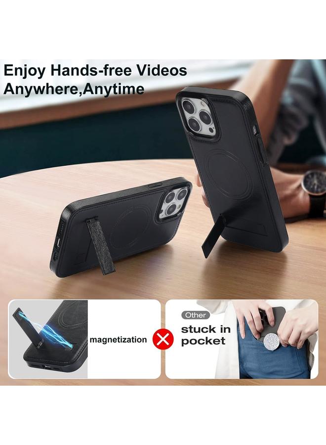 اس-توب جراب هاتف من الجلد بتصميم كلاسيكي مع حامل مغناطيسي غير مرئي لهاتف iPhone 13 Pro - Image 3