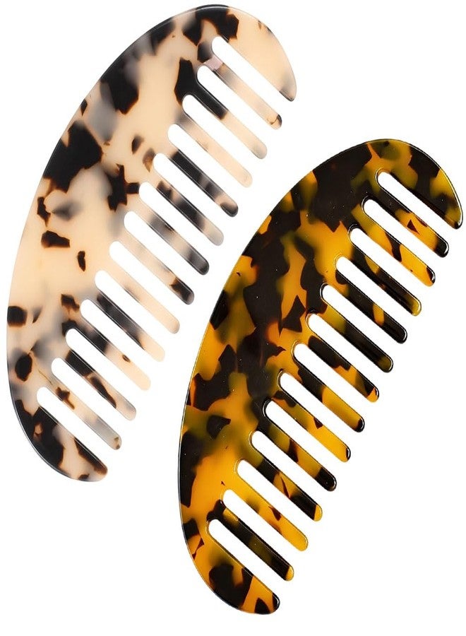 Finrray 2PCS Tortoiseshell Hair Combs Large Cellulose Acetate Wide Tooth Comb French Grooming Hairstyle Accessories for Thick, Curly, Wet Dry Hair (Moon) - Image 1