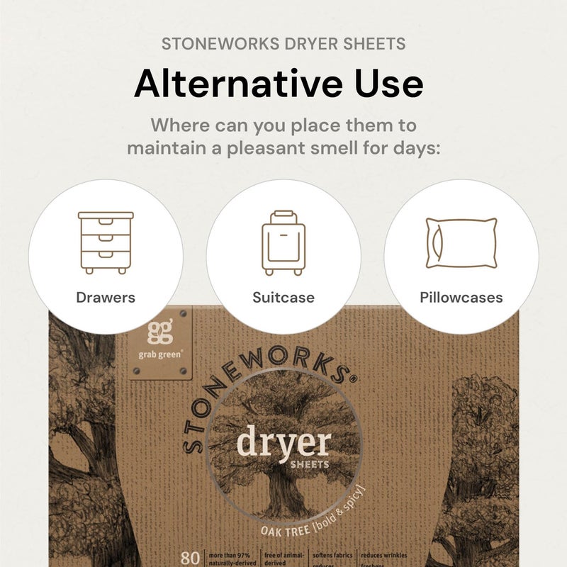 Grab Green Stoneworks Cruelty-Free Dryer Sheets | Softens Fabrics, Freshens Clothing & Reduces Static-Cling and Wrinkles | Plant Based | Birch Branch Scent (80 Sheets) - Image 4