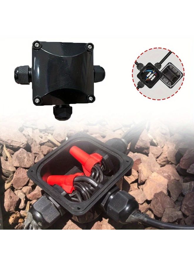 Black Three Hole Heavy Duty Weatherproof Electrical Junction Box - Image 2