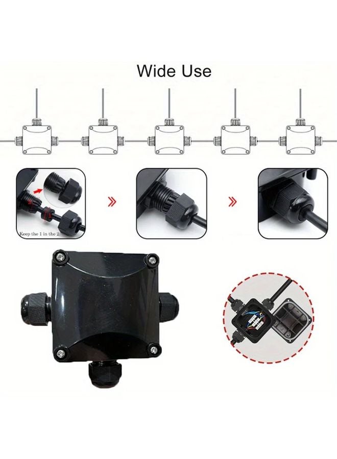 Black Three Hole Heavy Duty Weatherproof Electrical Junction Box - Image 4