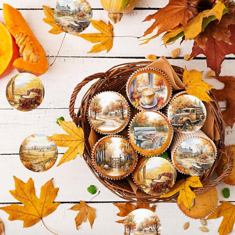 Fyeoxle 36PCS Edible Happy Fall Day Cupcake Toppers Wafer Paper Fall Scene Decorations Edible Autumn Leaves Cupcake Picks for Autumn Party Birthday Decor Supplies - Image 4