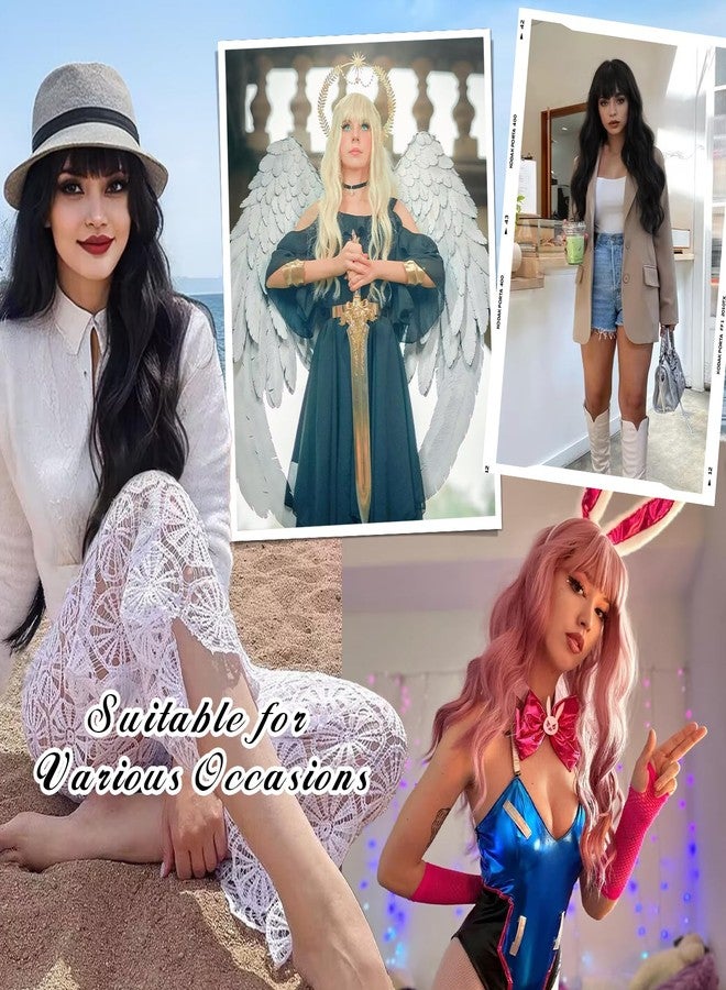 فيشبن شعر مستعار بني أشقر مع غرة للنساء من فيشفين، شعر مستعار صناعي طويل مموج ذو مظهر طبيعي مناسب للارتداء اليومي والحفلات والأزياء التنكرية، بني مختلط أشقر 26 بوصة - Image 5