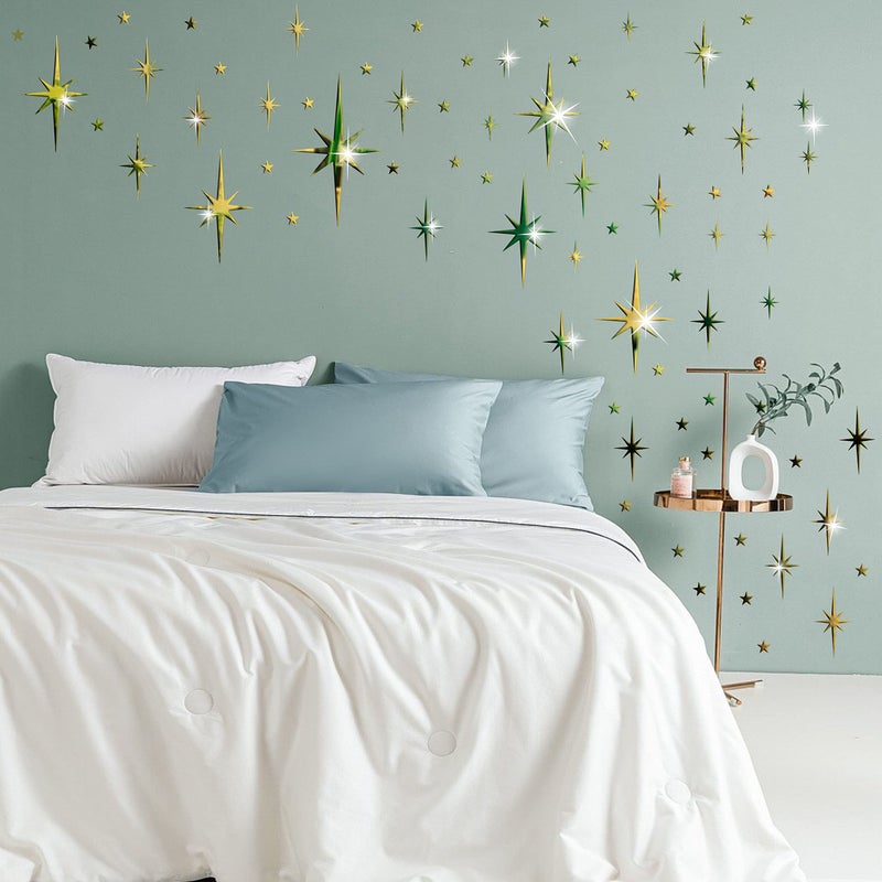 Easma Mirror Wall Stickers Gold Acrylic Star Mirror 3D Wall Decal Peel and Stick Wall Decals Removable Stars Adhesive Mirror Wall Decor for Home Living Room Decor  - Image 5