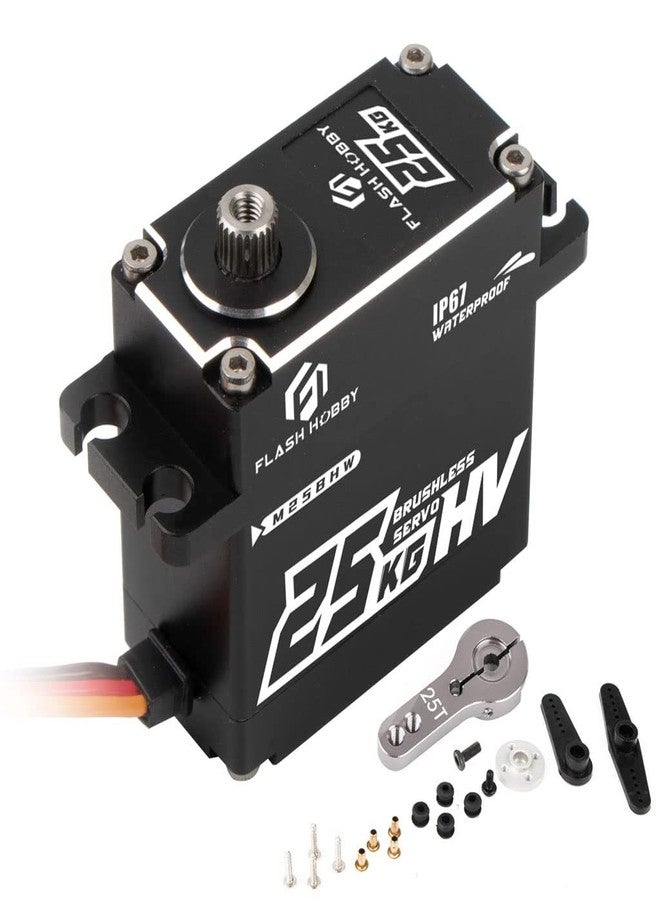 FLASH HOBBY M25BHW Waterproof IP67 25kg Full Aluminum Case High Torque Digital Brushless Motor Servo Compatible with 1/8, 1/10 1/12 RC Crawler Car, Robot,Truck Robot Parts - Image 1