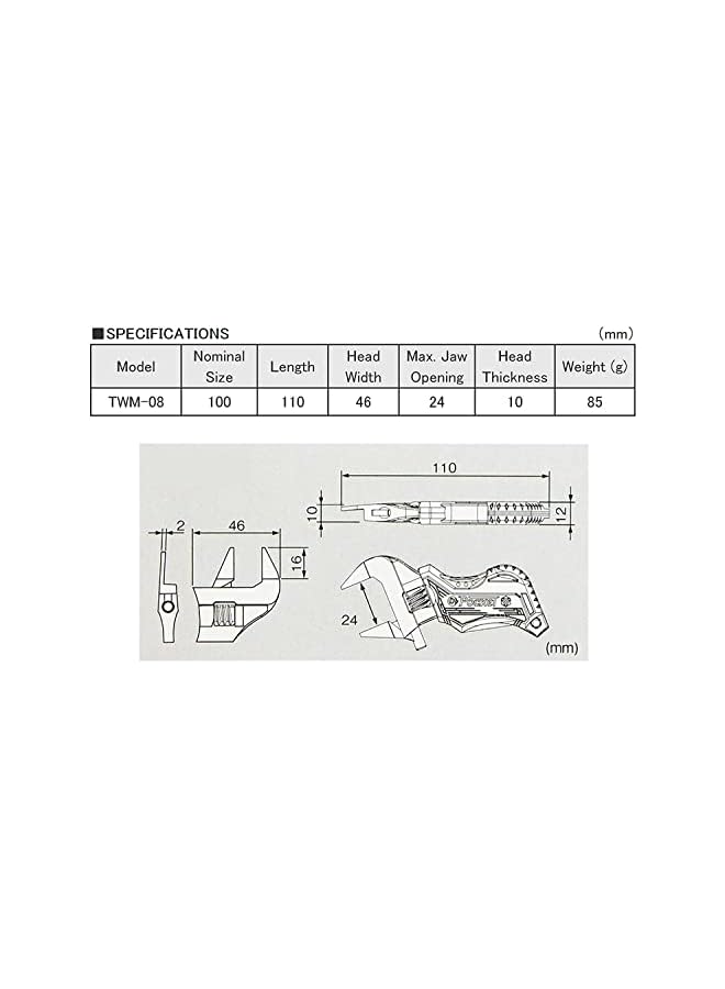 ENGINEER Smart' Adjustable Spanner (Stubby Type) with Thin, Super Slim 2mm Jaws. twm-08, Red, 110mm - Image 4