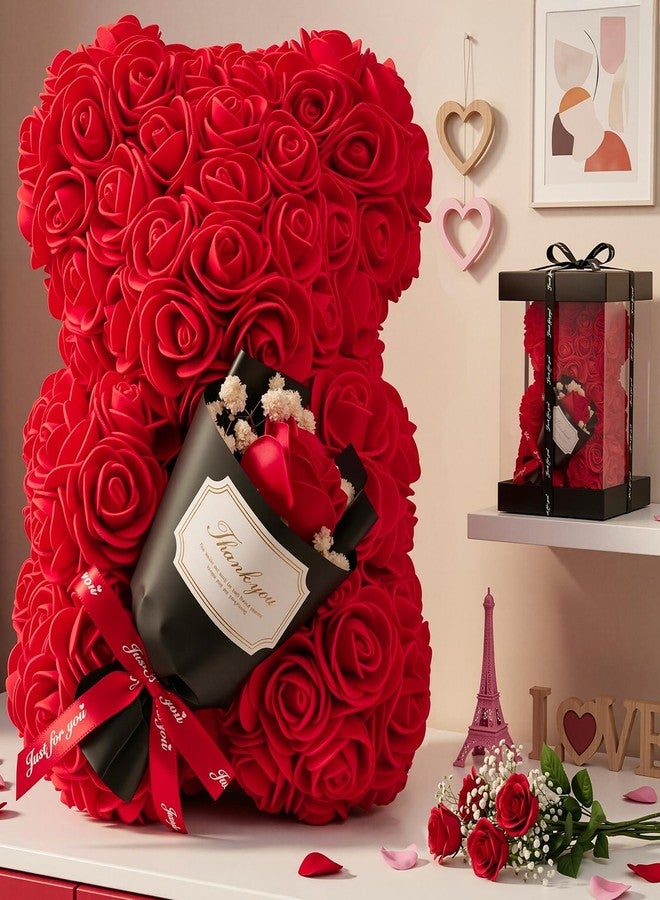 Otlonpe Mothers Day Rose Bear Gifts for Mom - Women Gifts for Mother's Day Christmas Valentines Anniversary Birthday - Cute Roses Flowers Bear Gift for Girlfriend Wife Daughter Mom, 9-inch (Red) - Image 1