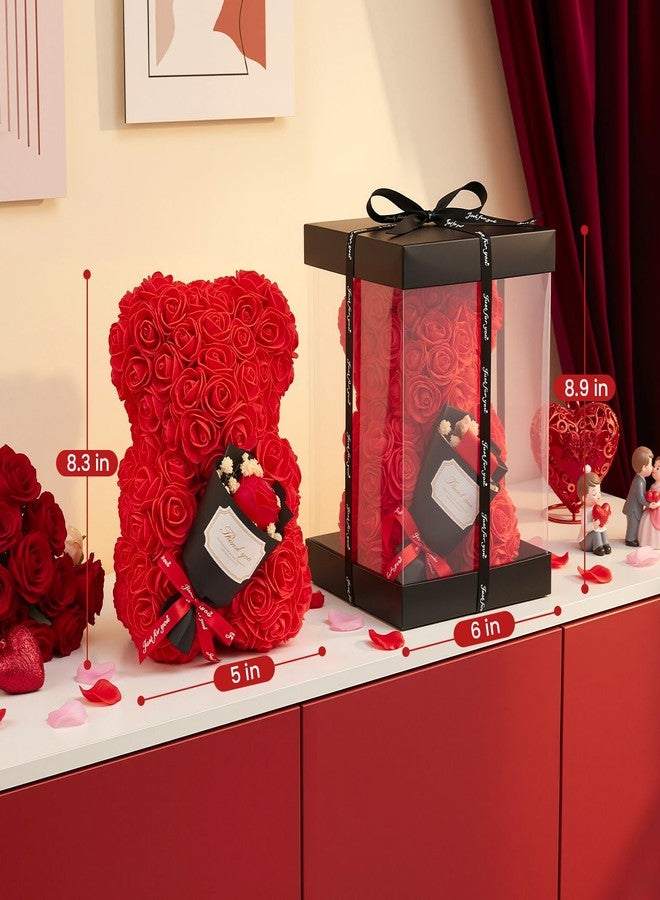 Otlonpe Mothers Day Rose Bear Gifts for Mom - Women Gifts for Mother's Day Christmas Valentines Anniversary Birthday - Cute Roses Flowers Bear Gift for Girlfriend Wife Daughter Mom, 9-inch (Red) - Image 2