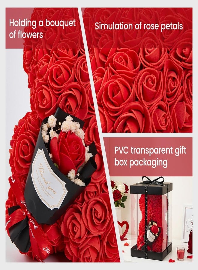 Otlonpe Mothers Day Rose Bear Gifts for Mom - Women Gifts for Mother's Day Christmas Valentines Anniversary Birthday - Cute Roses Flowers Bear Gift for Girlfriend Wife Daughter Mom, 9-inch (Red) - Image 3