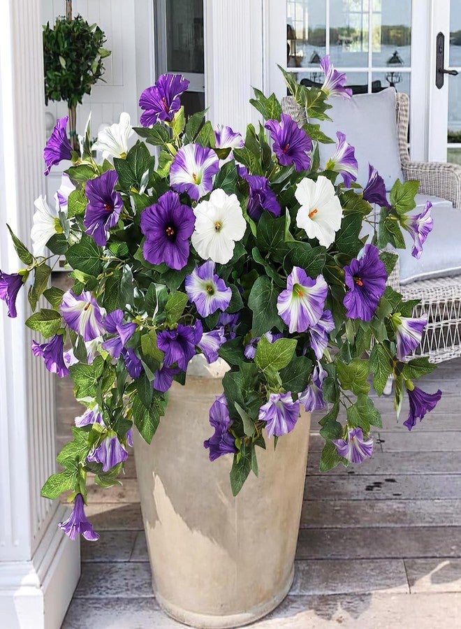 CITYES 2 Pcs Artificial Fake Flowers for Outdoors Decoration Artificial Plants Realistic Silk Petunias UV Resistant Faux Flowers for Outdoor Planters Outside Garden Balcony Yard Porch Purple White - Image 1