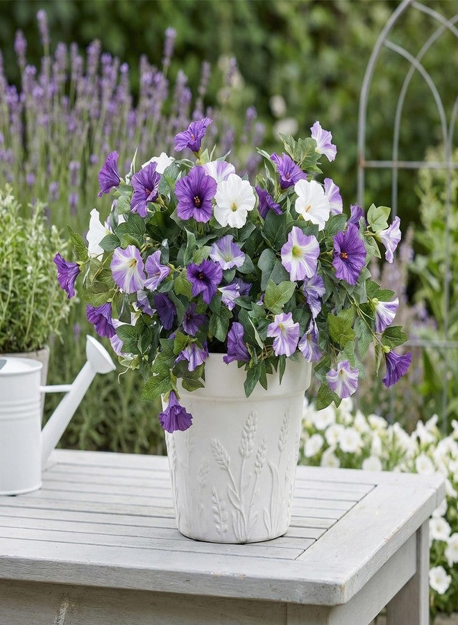 CITYES 2 Pcs Artificial Fake Flowers for Outdoors Decoration Artificial Plants Realistic Silk Petunias UV Resistant Faux Flowers for Outdoor Planters Outside Garden Balcony Yard Porch Purple White - Image 4