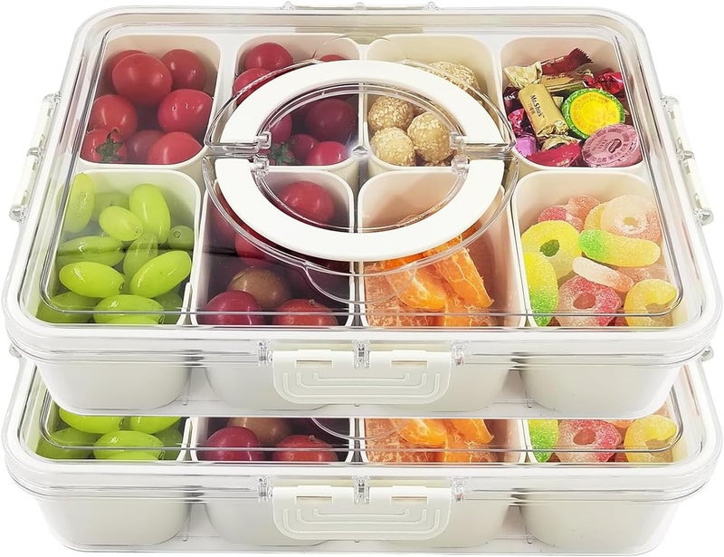KocelFir Snack Box Container, 2 Pack Divided Serving Tray with Lid and Handle Snackle Box Container, Snack Organizer for Adults Fruit, Veggie, Perfect for Party, Entertaining - Image 1