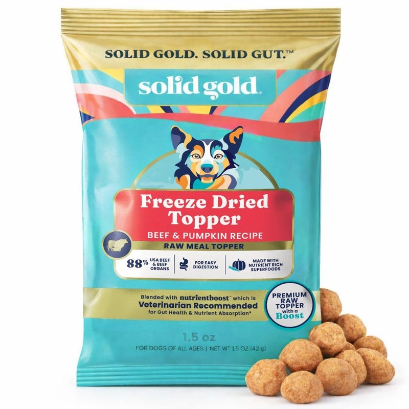Solid Gold Freeze Dried Dog Food - W/Real Beef, Pumpkin & Superfoods - Freeze Dried Raw Dog Food Toppers for Picky Eaters to Serve as a Nutrient-Dense Meal Topper or High Protein Treats - 1.5oz - Image 1