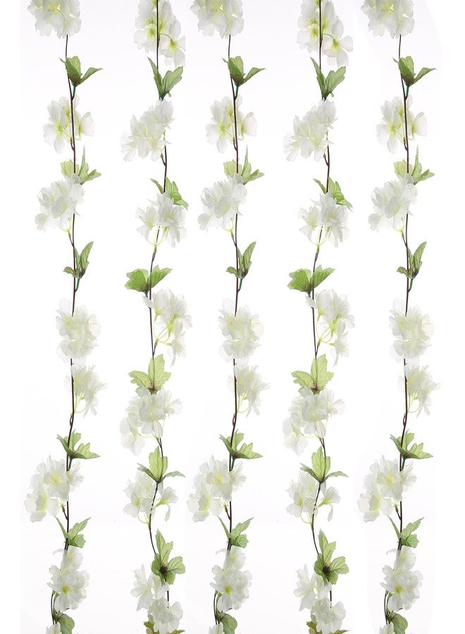 UUPP 2Pcs Artificial Cherry Blossom Flower Garland Silk Fake Hanging Flower Vines for Home Wedding Decoration 7.2FT, White - Image 1