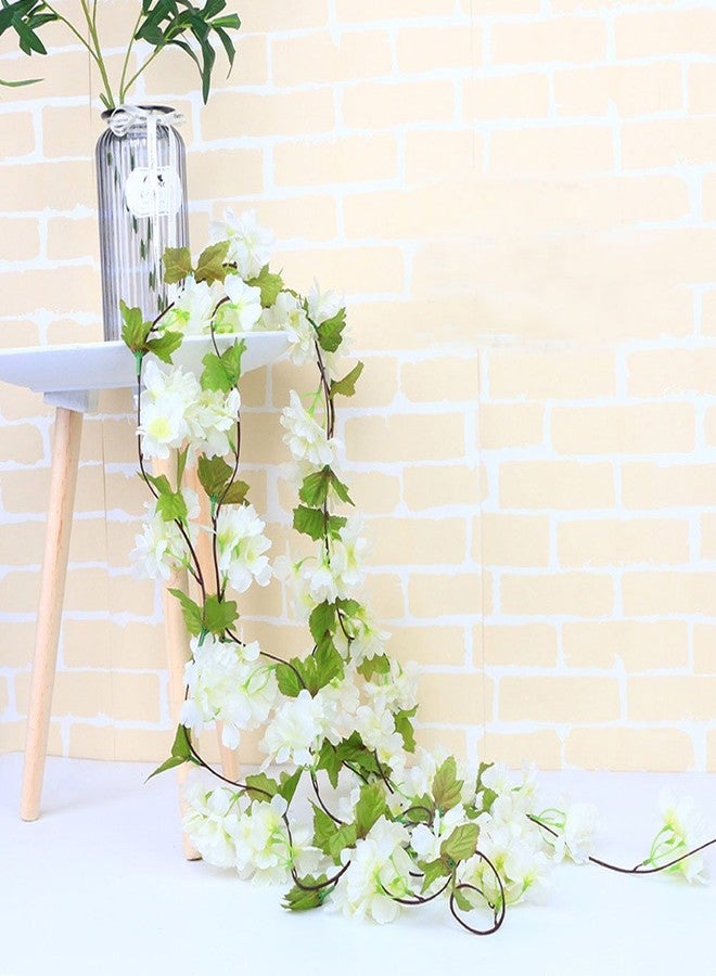 UUPP 2Pcs Artificial Cherry Blossom Flower Garland Silk Fake Hanging Flower Vines for Home Wedding Decoration 7.2FT, White - Image 2