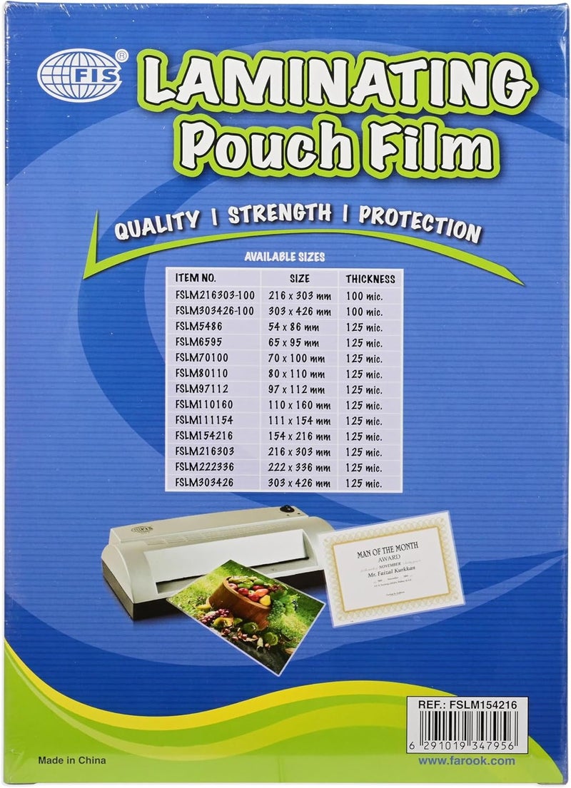 FIS Laminating Pouch Film, 154x216mm, 125 Micron Thickness, 100 Sheets, Rounded Corners, A5 Size - Image 2