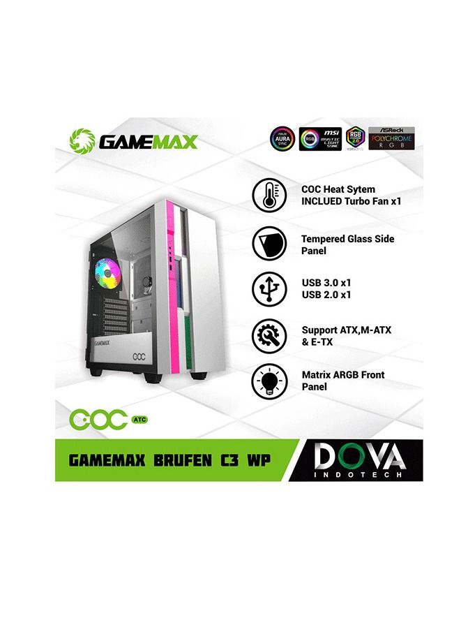 Gamemax Atx Case Gamemax Brufen C3 White/Pink