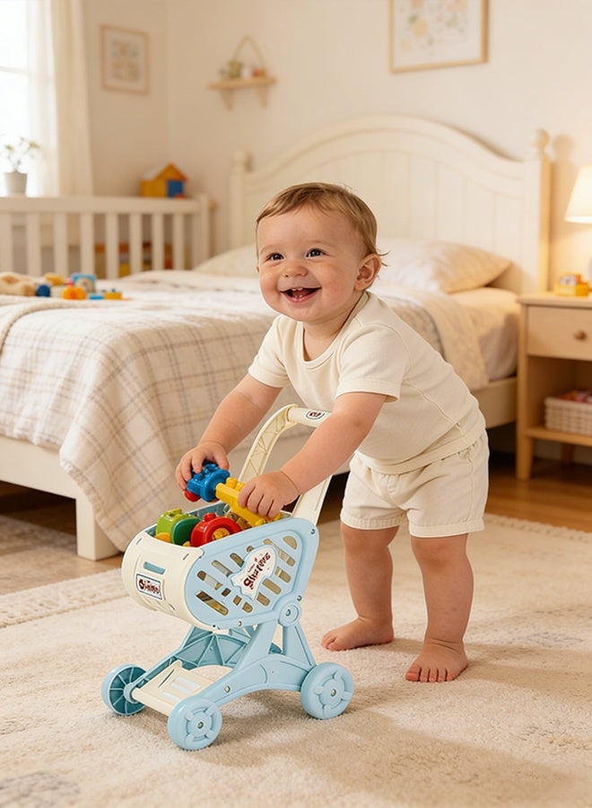 Children Cart Toy, Kitchen Role Play Cart Trolley Playset, Shopping Cart Trolley Play Toy with Free-Rolling Wheels, Little Helper's Shopping Cart Trolley for Kids, Easy Assembly Child-Safe and Durable, Mini Supermarket Cart Great for beginner walkers - Image 3