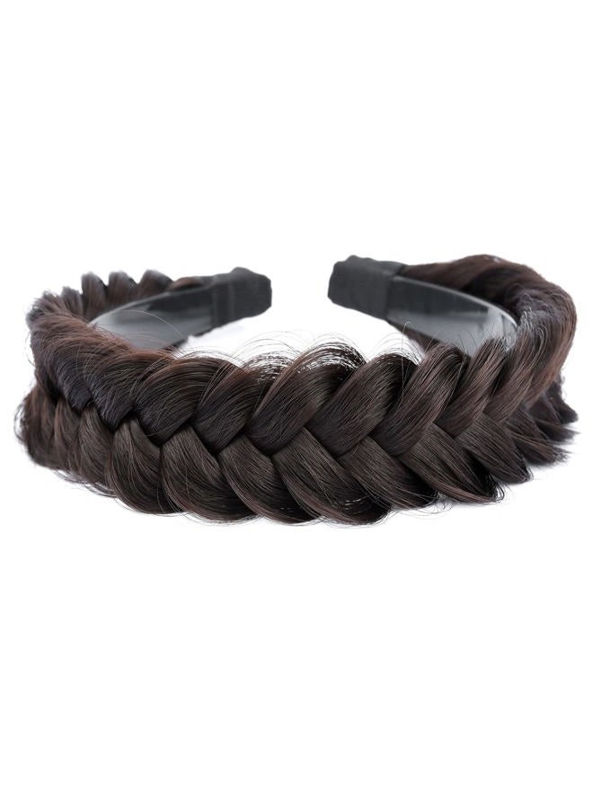 BOBIYA Wide Chunky Plaited Braided Headband Hair Band Synthetic Braid Hairpieces with Teeth Piano Two Tone Colors Accessories (W-Chocolate) - Image 1