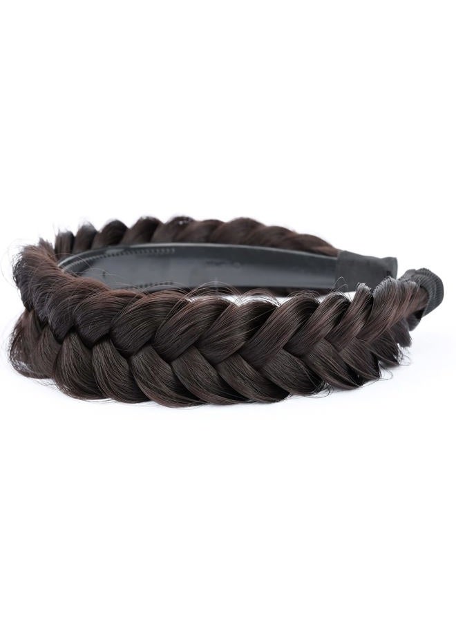 BOBIYA Wide Chunky Plaited Braided Headband Hair Band Synthetic Braid Hairpieces with Teeth Piano Two Tone Colors Accessories (W-Chocolate) - Image 2