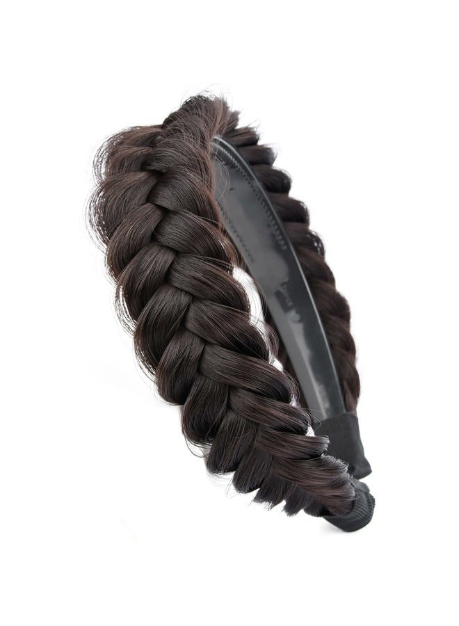 BOBIYA Wide Chunky Plaited Braided Headband Hair Band Synthetic Braid Hairpieces with Teeth Piano Two Tone Colors Accessories (W-Chocolate) - Image 3