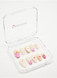 JOSQUEWNN Press On Nails , Fake Nails 10 PCS , Fully Handcrafted Nails With Glue Kit Pink Edge Style With Middle finger pink white flower Almond Tip Exquisite Handcrafted Fake Nails Reusable For Women.  - Image 5