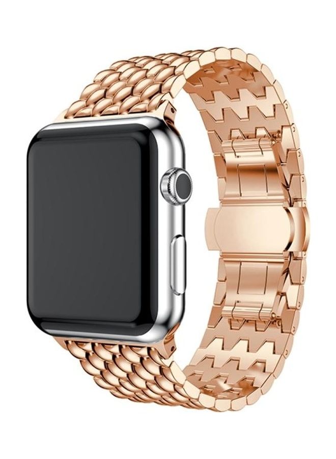NIBEMINENT Dragon Grain Solid Stainless Steel Wrist Strap Band For Apple Watch Series 1/2/3 42mm Rose Gold - Image 1