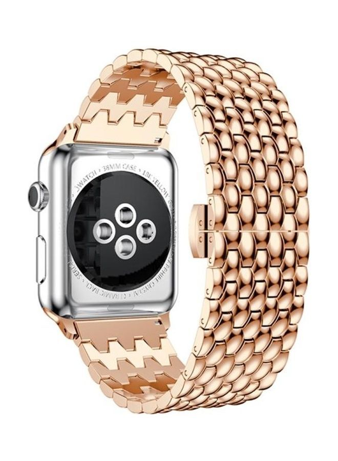 NIBEMINENT Dragon Grain Solid Stainless Steel Wrist Strap Band For Apple Watch Series 1/2/3 42mm Rose Gold - Image 3