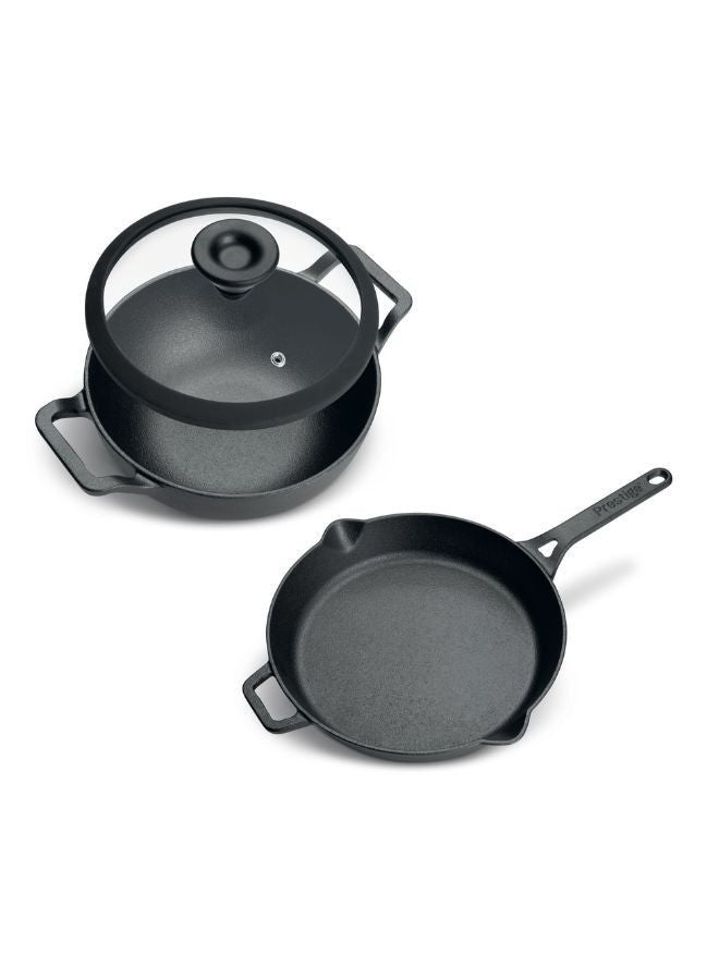 Prestige Pre-Seasoned Cast Iron Cookware Set - 24Cm Kadai W/L & 26Cm Frypan | Set Combo Offer for Kitchen | Iron Utensils for Cooking | Induction Cookware Set, Black, PR49083 - Image 2
