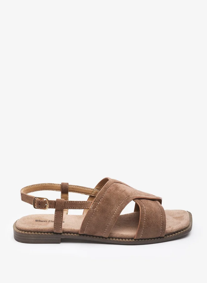 Where's That From Cavina Square Toe Camel Suede Slingback Sandals