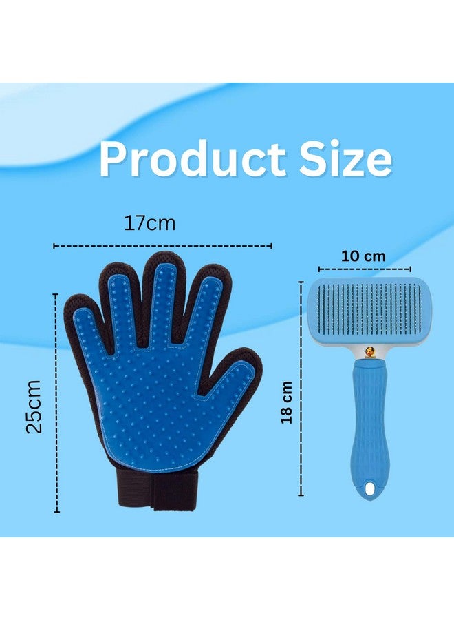 مجموعة العناية بالحيوانات الأليفة من ممسحة ذاتية التنظيف وقفاز تدليك لليدين للكلاب والقطط | قفاز تنظيف بزر ضغط وأسنان قابلة للسحب وشعيرات ناعمة (ممسحة مستطيلة + قفاز True Touch) - Image 2