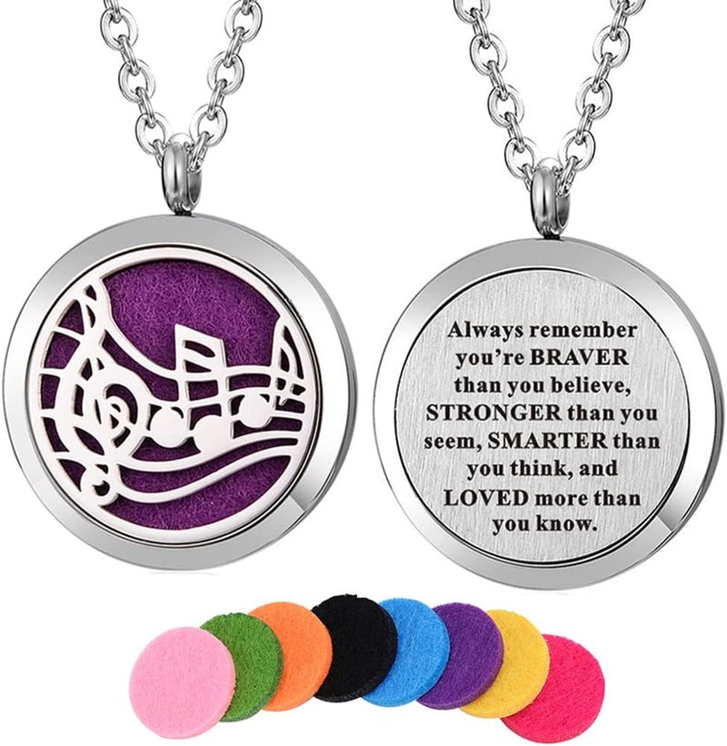 Kisseason Stainless Steel Music Note Locket Necklace Aroma Essential Oil Diffuser Necklace Metallic 
