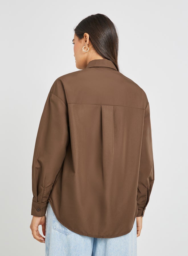 Styli Solid Oversized Buttoned Spread Collar Shirt  - Image 4