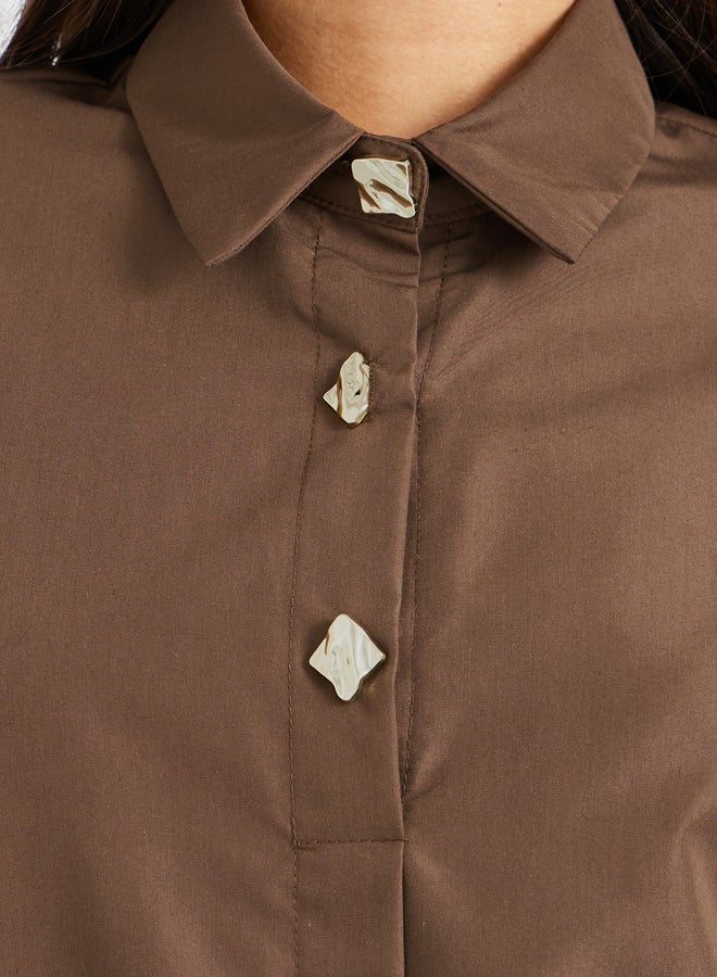 Styli Solid Oversized Buttoned Spread Collar Shirt  - Image 3