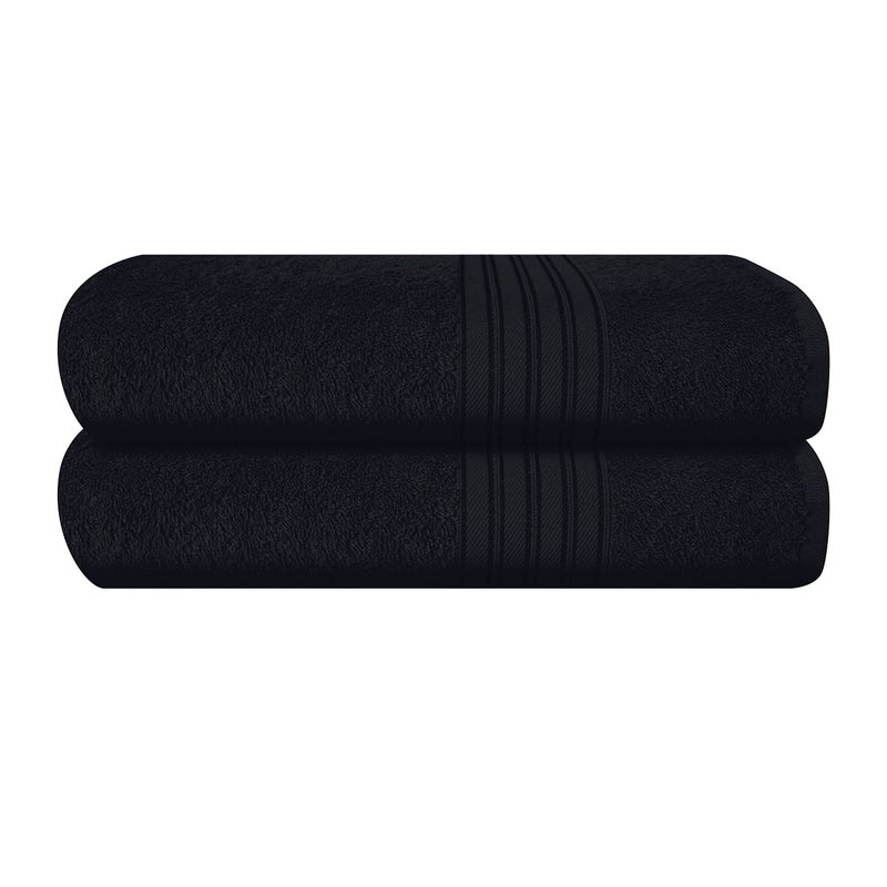 BOUTIQUO 100% Cotton 2 Pack Bath Towel Set 28x55 inches  Eco-Friendly Large Bath Towels Compact Quickdry Lightweight Soft & Highly Absorbent Bath Towel  Ideal for Everyday Gym Travel Camp Pool - Black - Image 1