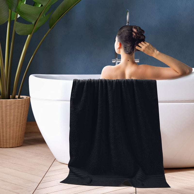BOUTIQUO 100% Cotton 2 Pack Bath Towel Set 28x55 inches  Eco-Friendly Large Bath Towels Compact Quickdry Lightweight Soft & Highly Absorbent Bath Towel  Ideal for Everyday Gym Travel Camp Pool - Black - Image 5