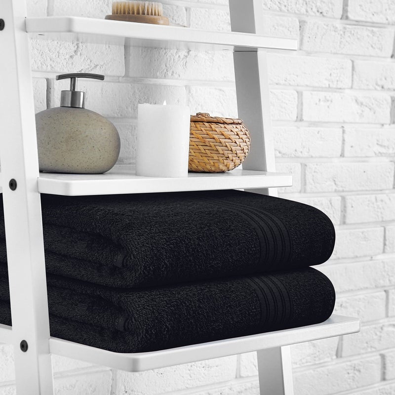 BOUTIQUO 100% Cotton 2 Pack Bath Towel Set 28x55 inches  Eco-Friendly Large Bath Towels Compact Quickdry Lightweight Soft & Highly Absorbent Bath Towel  Ideal for Everyday Gym Travel Camp Pool - Black - Image 3