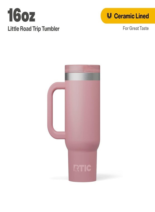 RTIC كوب RTIC Little Road Trip للأطفال، سعة 16 أونصة، مزود بغطاء وماصة ومقبض، مبطن بالسيراميك، كوب ماء للسفر من الفولاذ المقاوم للصدأ المعزول، مانع للتسرب، لون وردي باهت - Image 2